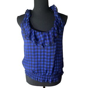 Grass Collection Navy Checkered Blouse | Size S